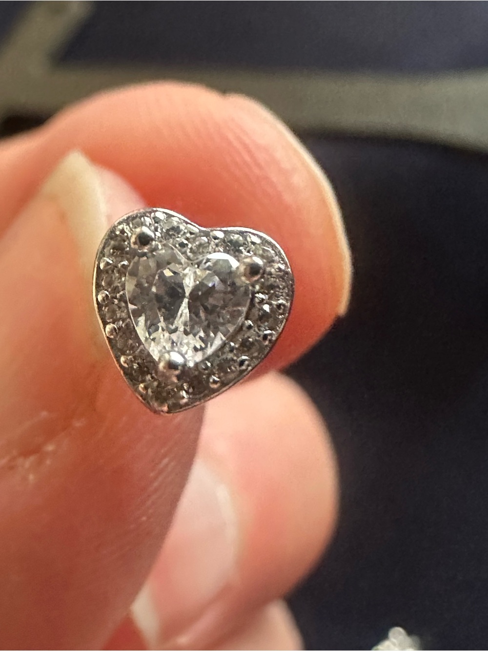 Silver Heart Halo Stud Earrings with Clear CZ - Picture 2 of 3
